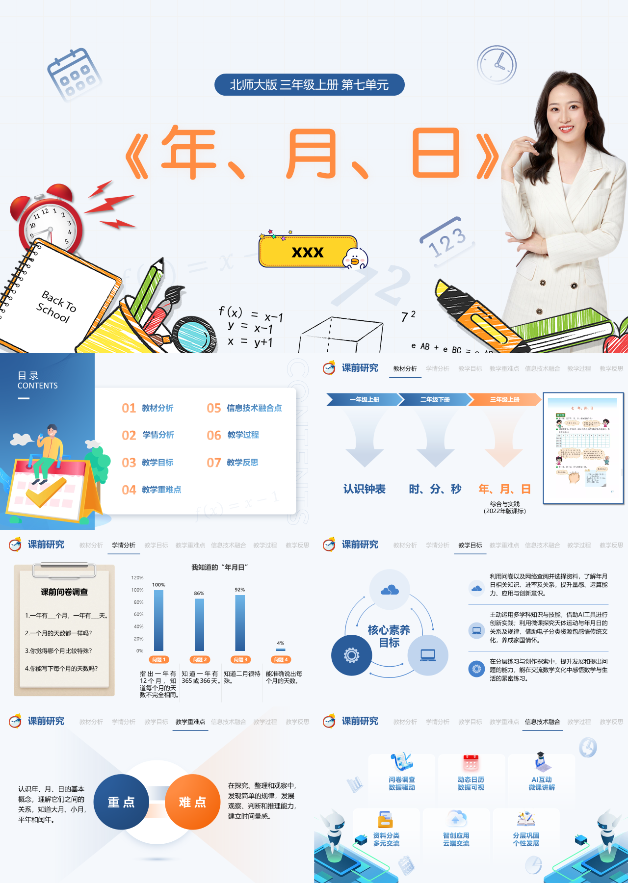 精美静态蓝色主题教育年月日研讨课