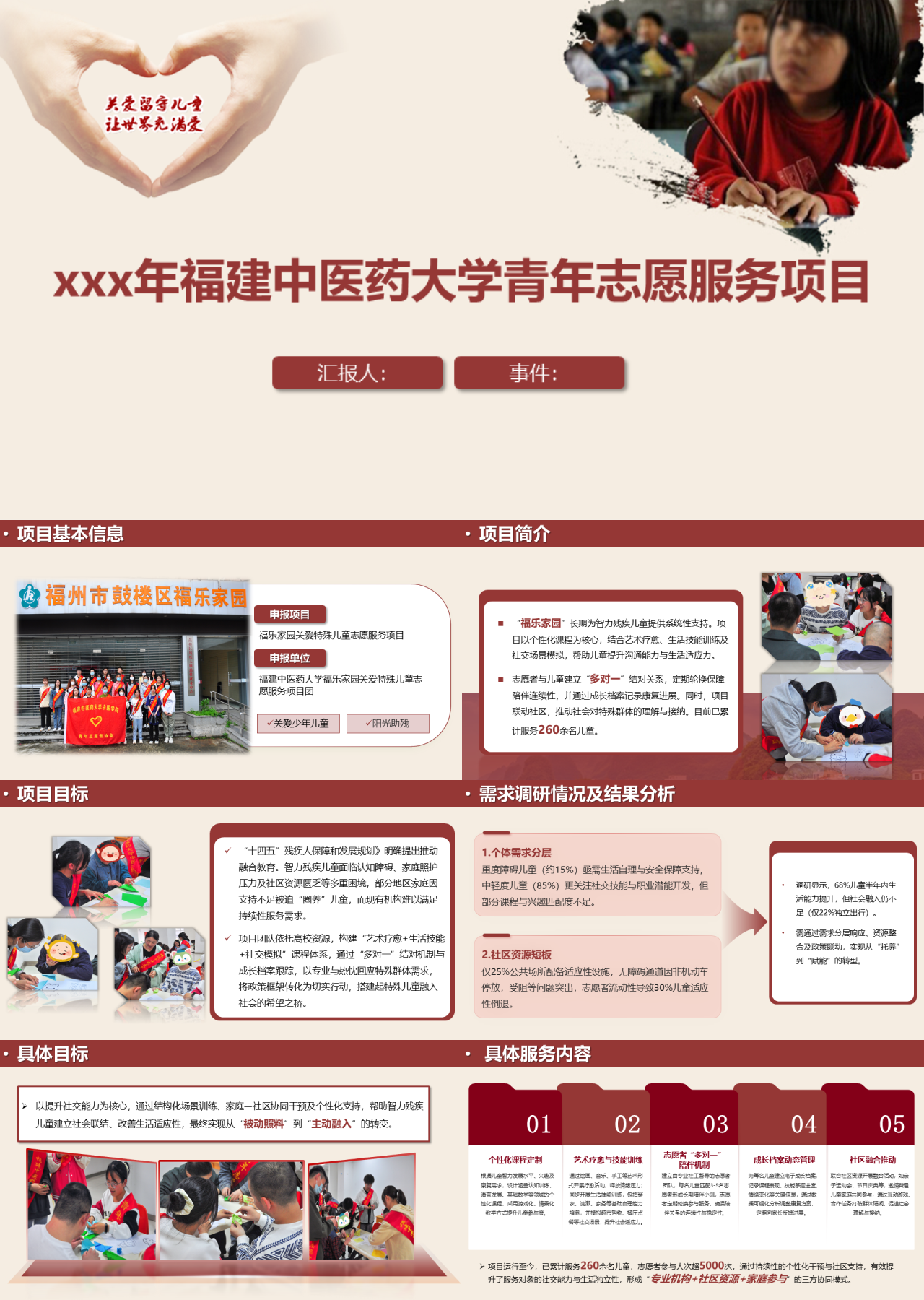 标准静态中国风工作汇报福建中医药大学青年志愿服务项目