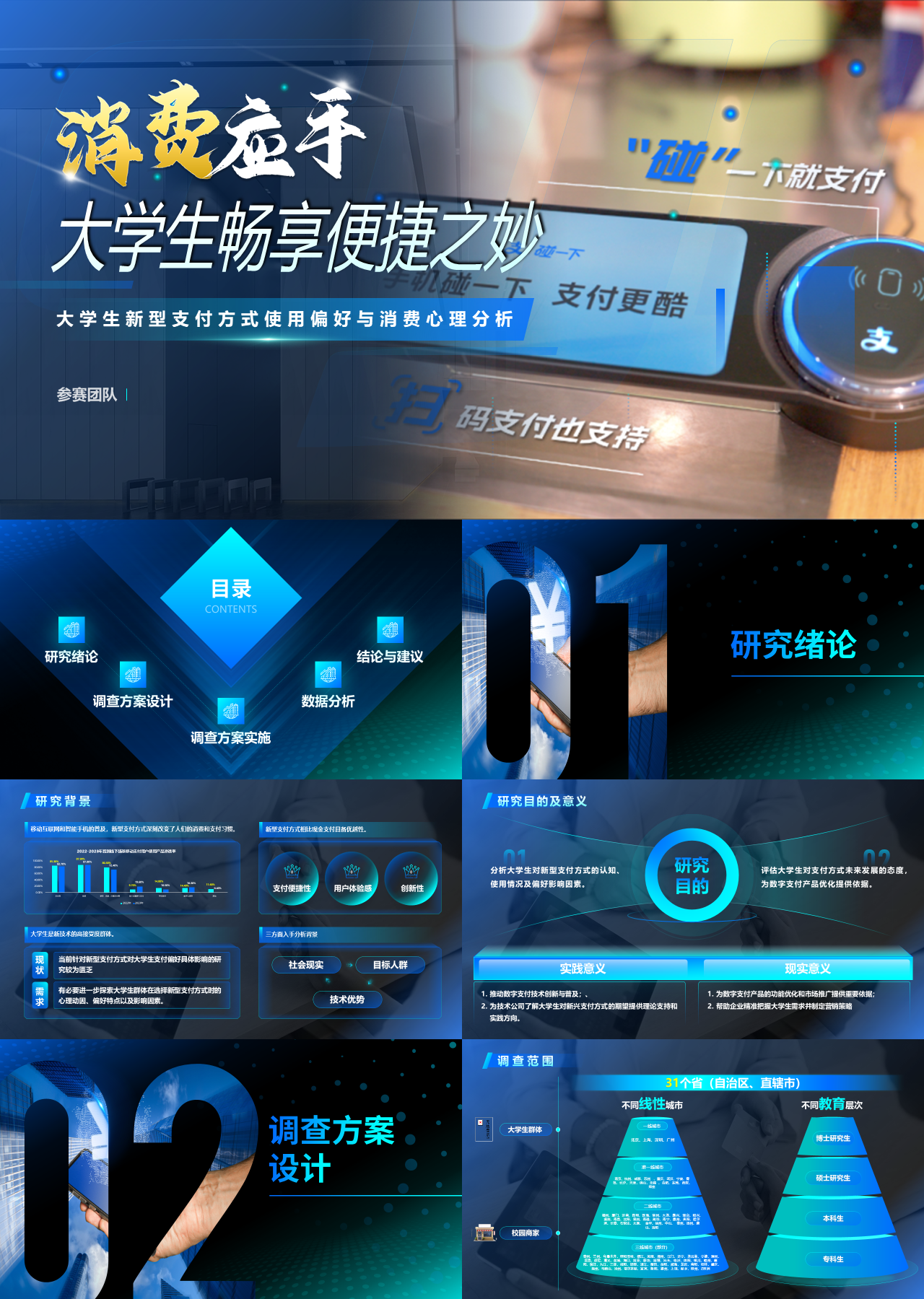 高端静态科技风商业计划书大学生新型支付方式使用偏好与消费心理分析