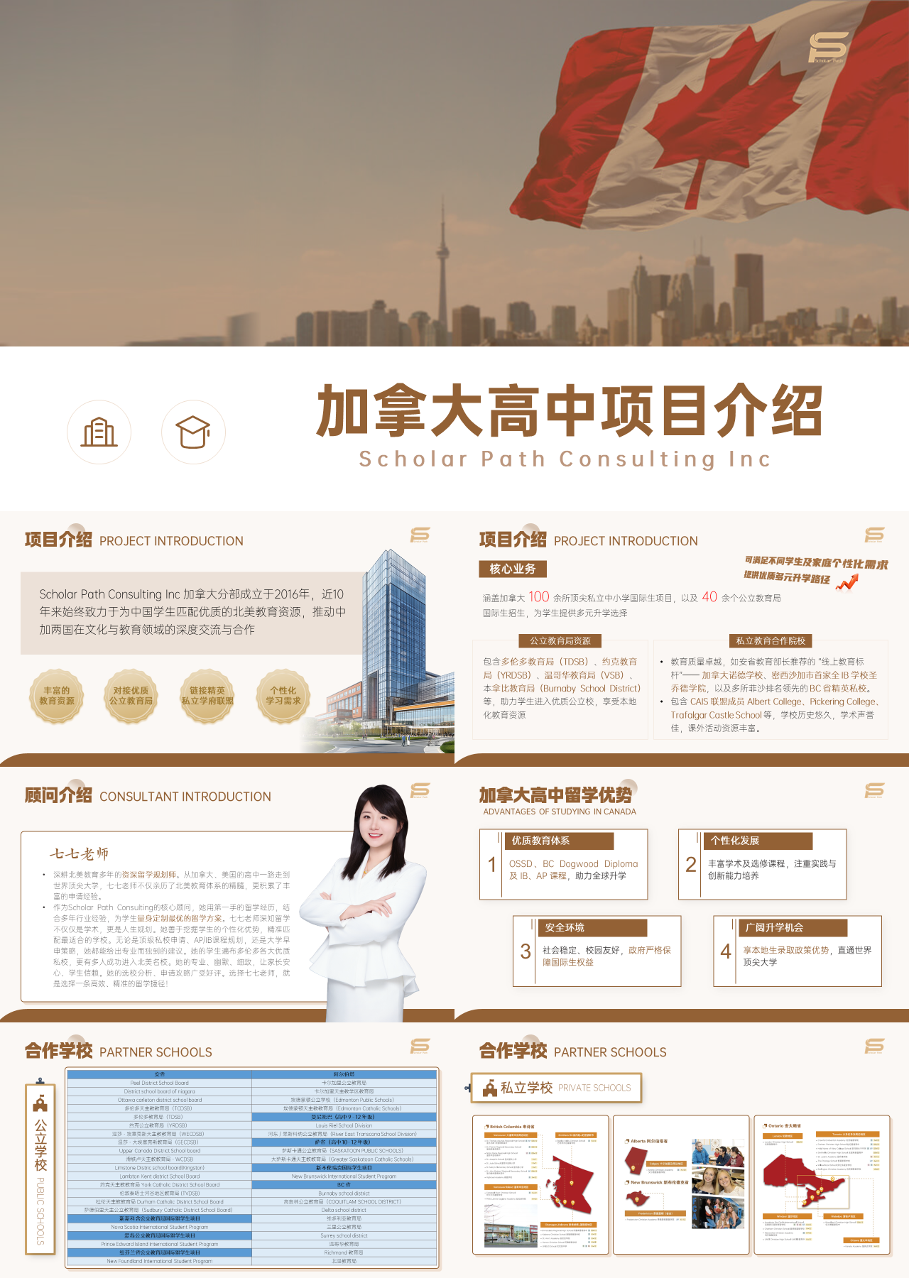 标准静态棕色工作汇报加拿大高中项目介绍