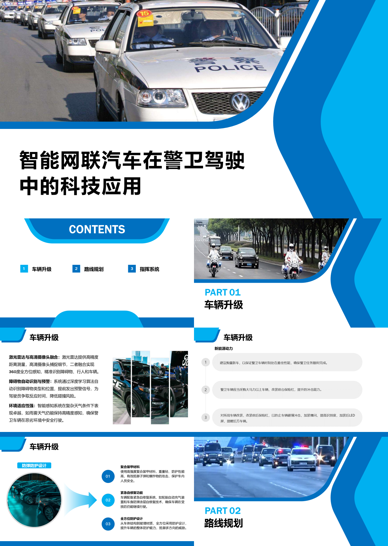 标准静态蓝色工作汇报智能网联汽车在警卫驾驶中的科技应用