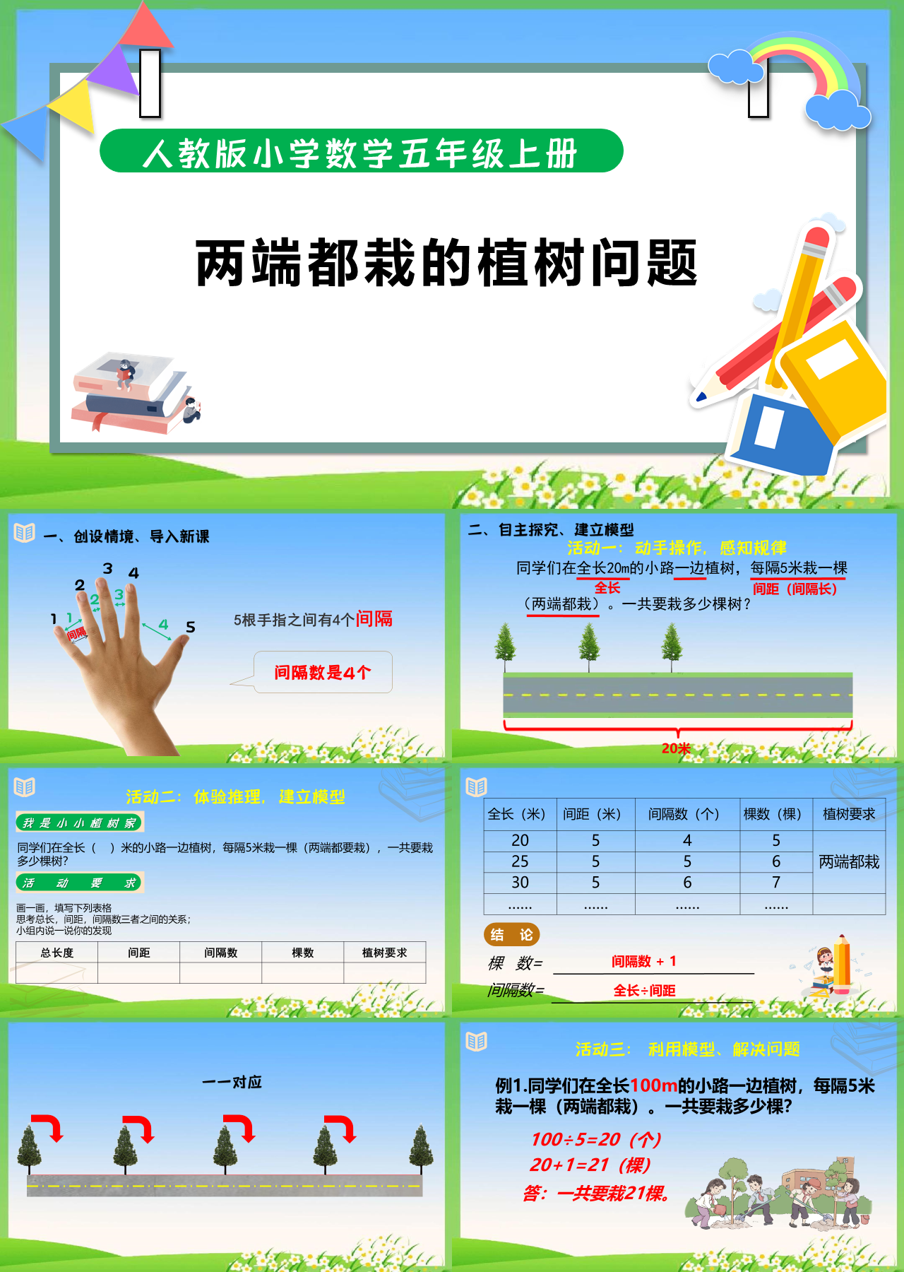 标准动态卡通教育课件植树问题课堂教学加课堂阐释