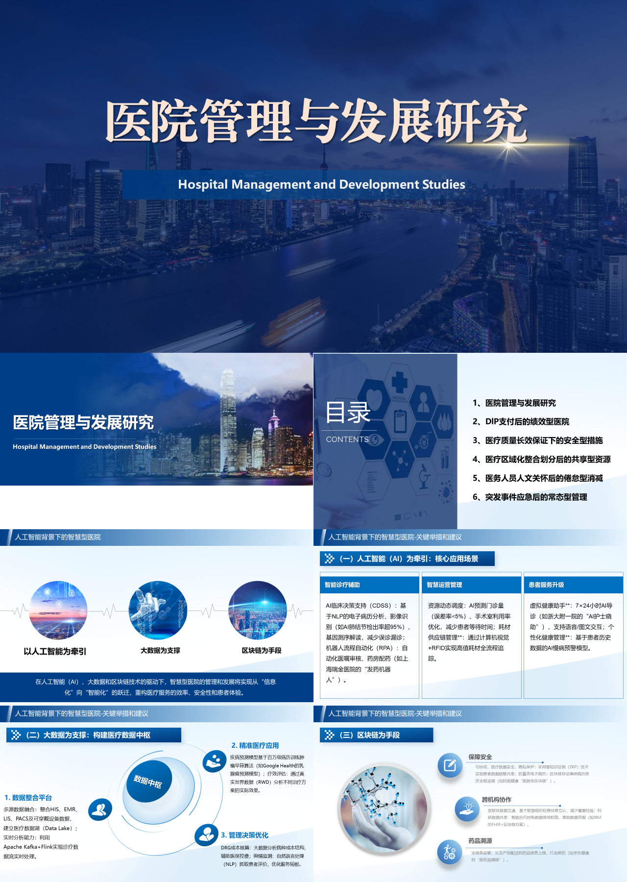 标准静态蓝色工作汇报医院管理与发展研究