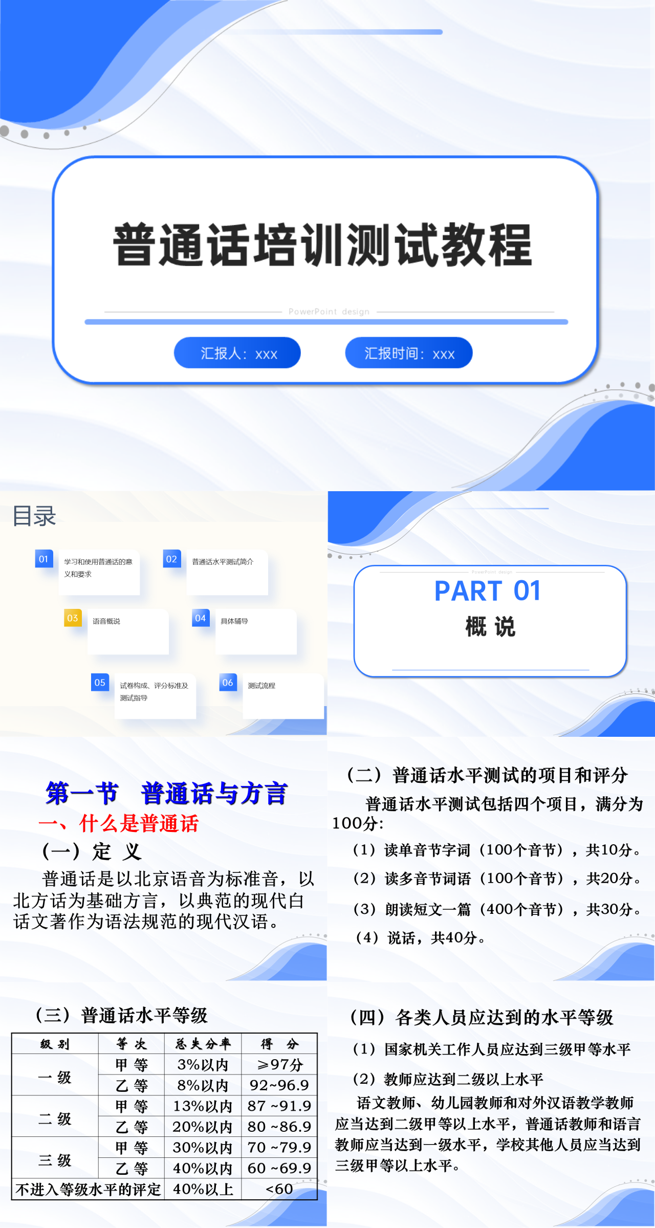 标准静态蓝色企业培训普通话测试培训
