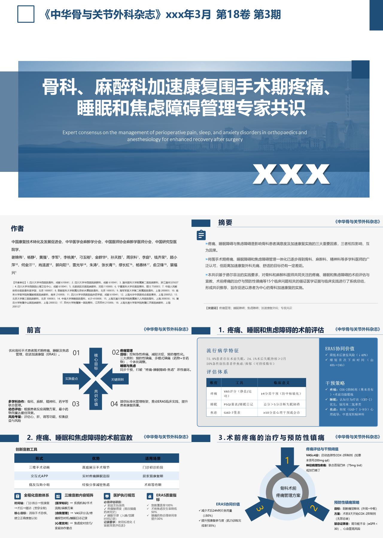 标准静态蓝色工作汇报麻醉科加速康复围手术睡眠和焦虑障碍管理专家共识